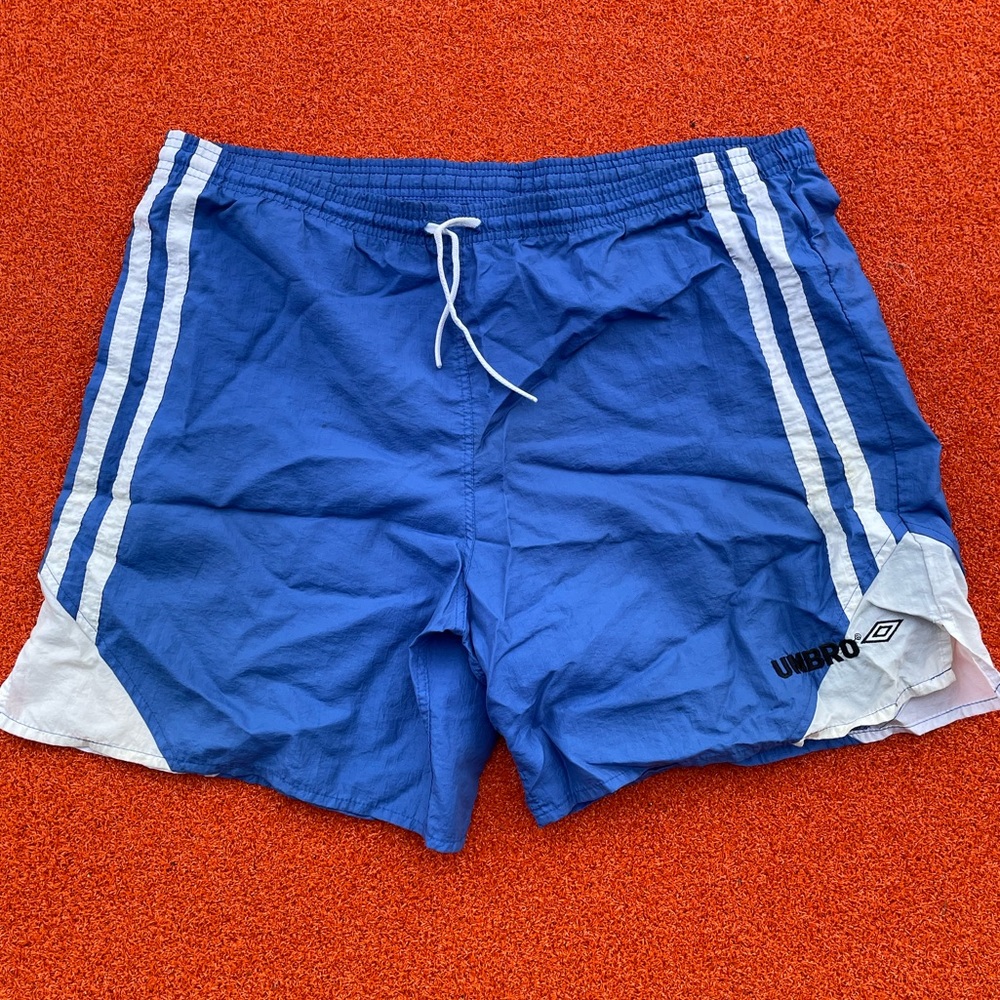 90’s vintage blue and white umbro essential shorts . Size L